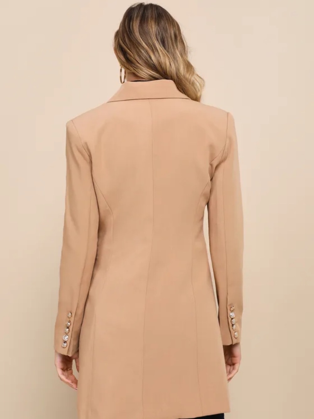 Lulu's Camel Double-Breasted Long Blazer - Picture 2 of 4